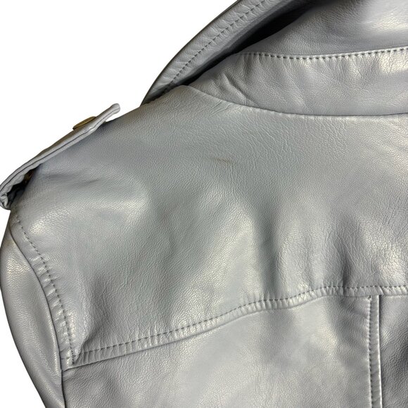 Levi's Belted Faux Leather Motorcycle Jacket Dusty Blue Size Small NWT - Picture 9 of 9